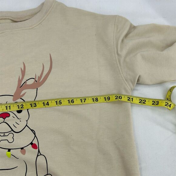 French Bulldog Christmas Sweatshirt Unisex Beige Holiday Novelty Top ?Medium - Picture 5 of 6